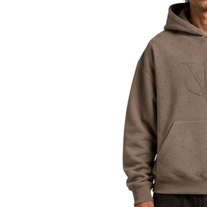 Sweat à capuche oversize en polaire taupe pour homme, design de logo en strass de luxe, pull épais, streetwear, sweat à capuche personnalisé - Product Image 3