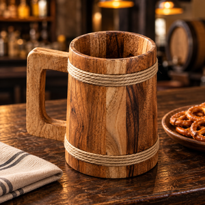 Mug en bois fait main avec anse en corde, tasse réutilisable pour café, bière, fête, cadeau - Product Image 2