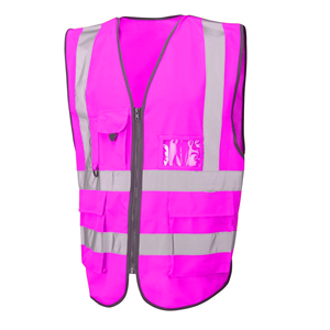 Chaleco de Seguridad Reflectante de Alta Visibilidad Unisex, Ropa de Trabajo de Poliéster Roja con Bolsillos y Cierre de Cremallera - Product Image 4