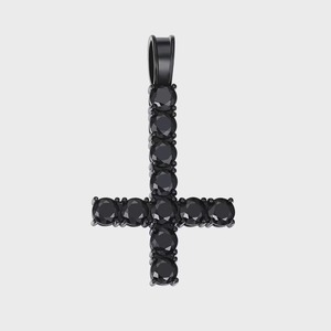 Pendentif croix en argent sterling avec moissanite taille brillant rond, style hip-hop, luxe, pour homme, idéal pour les soirées - Product Image 2