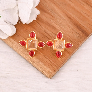 Boucles d'oreilles en laiton faites à la main avec citrine et grenat, bijoux fantaisie tendance pour femmes - Product Image 3