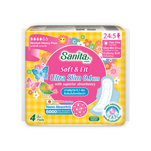 Sanita Soft & Fit Ultra Slim 0.1cm, Toalla Sanitaria con Alas de 24.5cm para Uso Diurno, Alta Absorbencia, 4 Unidades - Product Image 1