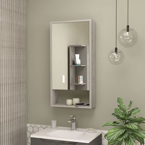 Armadietto Portamedicinali Rettangolare Burlington Grigio Chiaro con Specchio, Elegante Mobile da Bagno - Product Image 1
