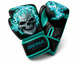 Guantes de Boxeo Negros Premium IBERIA con Estampado de Calavera, Guantes de Entrenamiento de Cuero PU, Logotipo Personalizado OEM, Equipo Deportivo al por Mayor - Product Image 1