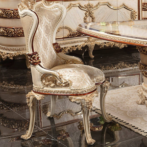 Ensemble de table à manger de style royal européen classique en acajou massif finition crème dorée, 6 chaises classiques avec buffet - Product Image 5