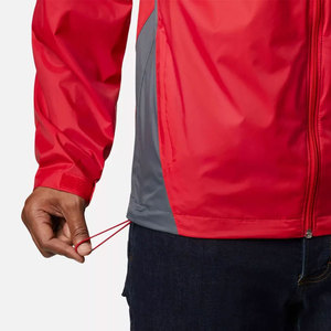 <b>Red</b> Gray Hooded Waterproof Windbreaker Jacket Casual Outdoor Wear Autumn Season Zipper Closure Polyester <b>Material</b> Rain Coat - Product Image 6