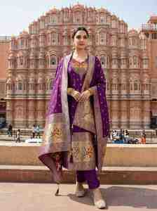 Purple Silk <b>Kurta</b> Pant Dupatta Set With Hand Drawn Embroidery Traditional <b>Indian</b> Ethnic Wear For Women Regular Fit Ankle Length - Product Image 6