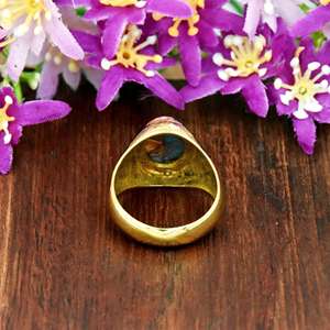 Vintage 925 <b>Silver</b> Pink Oyster Gemstone Oval Shape Fine <b>Ring</b> 18K Gold Vermeil <b>Signet</b> <b>Ring</b> Fine Jewelry For <b>Men</b> Everyday Wear - Product Image 3