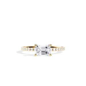 Emerald Cut Diamond Engagement Ring 14K Gold plated Prong Setting Women's floral Geometric Style - Product Image 1