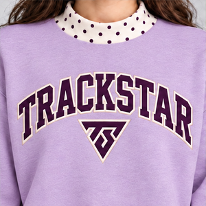 Women's Lilac Mock Neck <b>Sweatshirt</b> with Ivory Polka Dot Trim Varsity Graphic <b>Long</b> Sleeve Layered Look Pullover Custom Logo - Product Image 5