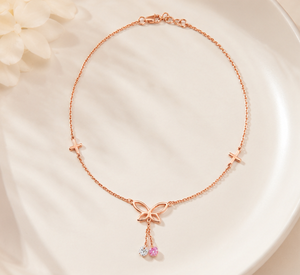 Chevillère Papillon en Argent Sterling 925 Plaqué Or Rose avec Breloque en Cristal CZ pour Femme, Bijou de Pied Ajustable et Tendance - Product Image 3