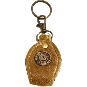 Customized Designer Personalized Hair-on leather Key chain with metal ring at wholesale Price