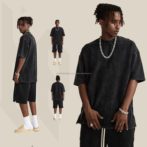 Haute qualité lourd 100% coton lavé à l'acide vintage en détresse t-shirt logo personnalisé rue t-shirt surdimensionné hommes hip hop t - Product Image 2