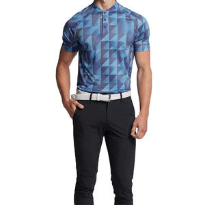 Ensemble polo et short pour homme à imprimé géométrique, motif abstrait bleu, tenue décontractée d'été en deux pièces - Product Image 1