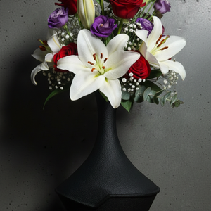 Modern <b>Matte</b> Black Metal Flower Vase Geometric Abstract Design Handcrafted Minimalist Home Decor <b>Table</b> Centerpiece Single Unit - Product Image 2