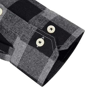 Camisas de Franela a Cuadros Personalizadas para Hombre, Manga Larga, Cuello Mao, Algodón Casual, Antiarrugas, OEM Personalizado, MOQ Bajo - Product Image 2