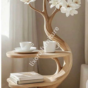 Artistic <b>Tree</b> Shaped Solid Wood Side Table Luxury Handcrafted Flower Design Bedside Display <b>Stand</b> - Product Image 3