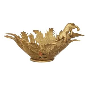Bol de service en aluminium en métal en forme de feuille avec tigre design pour restaurant d'hôtel - Product Image 1