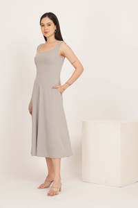 Vestido Midi Sin Mangas con Bolsillos, Silueta en A, Color Sólido, Ropa Casual, Tejido Transpirable, Cintura Natural - Product Image 1