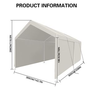Carpa de Almacenamiento Portátil Resistente Blanca de 12x20 para Exteriores, Garaje, Toldo Versátil - Product Image 5