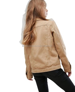 Bulk Wholesale New Style Long Sleeve Denim Jacket Women Jean Denim Jackets, Tan Denim <b>Girlfriend</b> Jacket - Product Image 1