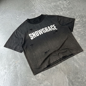 Snowgrace Oversized Crop T-<b>Shirt</b> Men Short Sleeve Street Style O-Neck Jersey Cotton Print Front Logo - Product Image 2