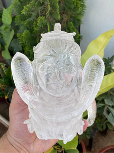 Hand Carved Natural Clear Quartz Shiva Head <b>Statue</b> | Large Crystal Hindu God Sculpture | Spiritual Decor Wholesale Supplier - Product Image 3