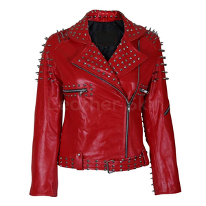 Chaqueta de Motociclista de Cuero Genuino para Mujer SEAMER WEAR, Color Rojo, Manga Larga, Cierre de Cremallera, Cuello Camisero, Largo Regular, Invierno - Product Image 3