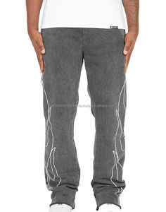 Survêtement en molleton à capuche avec broderie usée, pantalon de survêtement évasé, survêtement délavé à l'acide - Product Image 2