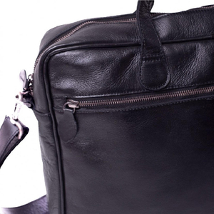 Men's Genuine Leather Briefcase Adjustable <b>Strap</b> Zipper Closure Classic Business <b>Bag</b> Solid <b>Black</b> Durable All Seasons - Product Image 6