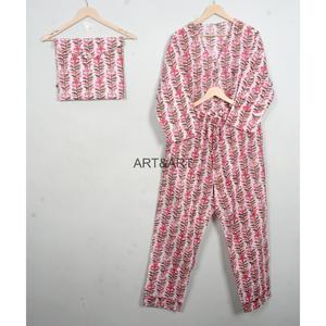 Conjunto de Pijama de Algodón 100% con Estampado Floral para Mujer, Manga Larga, Cuello en V, Cintura Elástica, Ropa de Dormir Informal, Suave y Transpirable, ART&ART Primavera - Product Image 4