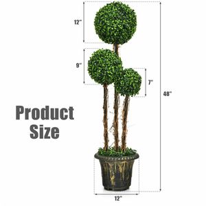"48 Inch Artificial UV-Resistant 3-Ball <b>Tree</b> Plant Realistic PE Leaves + Rattan Potted <b>Plastic</b>" - Product Image 4