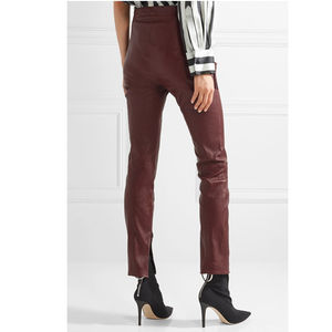 Pantalones de Cuero Verde Personalizados para Mujer, Nuevo Diseño, Estilo Casual para Invierno, Talla Grande XL, con Logotipo y Frente Plano, Cintura Media - Product Image 3