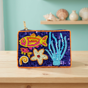 Jaunty Fashion Handmade Seed Bead Coin Pouch Embroidered Zipper Pouch <b>Sequin</b> Ocean Life Pattern Custom Logo Promotional Daily - Product Image 2