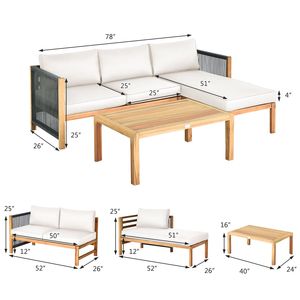 Ensemble de meubles de salon de jardin en bois d'acacia, 3 pièces, avec accoudoirs en corde de nylon - Product Image 5