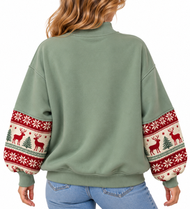 Sweat-shirt à col montant personnalisé pour femme, orné de cristaux et d'appliques de Noël, coupe oversize, manches longues, haut d'hiver - Product Image 4