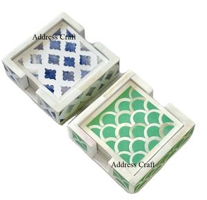 Ensemble de sous-verres carrés marocains classiques de luxe en incrustation d'os véritable pour tasses sous-verres de cuisine antidérapants durables et écologiques faits à la main - Product Image 1