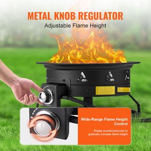 Braciere a Propano da 19 Pollici di Diametro, Altezza della Fiamma Regolabile, Forma Quadrata, Braciere Portatile a Gas per Campeggio all'Aperto con Copertura e Pietre Laviche - Product Image 4