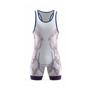 Débardeur de lutte sublimé pour homme, coupe ajustée, sans manches, motif abstrait rouge, blanc et bleu, qualité supérieure, vente chaude - Product Image 6