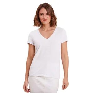 T-shirt décontracté pour femme en coton biologique 100 % tricoté, vert lime, col rond, manches courtes, coupe classique, couleur unie, écologique - Product Image 2