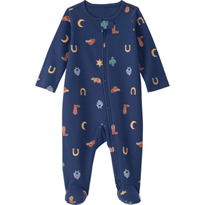 <b>Cute</b> Printed Footie Romper for Baby Girls with Snap Closure and Applique Feet Full Sleeve O-Neck Unisex Full-Season Wear - Product Image 3