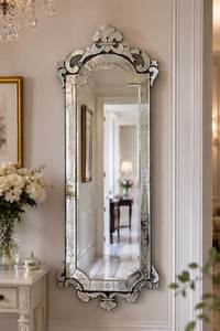 Elegant Venetian <b>Silver</b> <b>Mirror</b> with <b>Ornate</b> Frame Bohemian Floor Standing Handmade Glass Design LED Display Screen Home Decor - Product Image 1