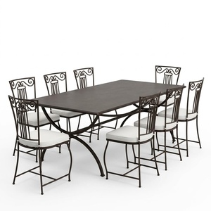 Traditional Heavy Duty Wrought Iron Patio Dining Set with 8 <b>Chairs</b> Weather Resistant Outdoor <b>Garden</b> Furniture <b>Table</b> - Product Image 1