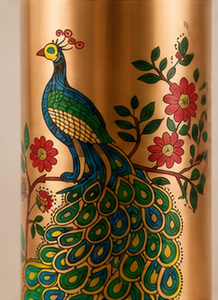 <b>Copper</b> Water Bottle With Peacock Design <b>Screw</b>-On Lid Reusable Metal Bottle For Outdoor Hiking Camping Travel - Product Image 3