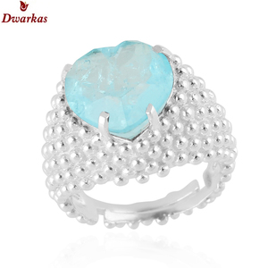 Anillos hechos a mano con piedras preciosas de alta calidad, plata de ley 925, cuarzo doblet aguamarina, anillo con textura de corazón. - Product Image 1