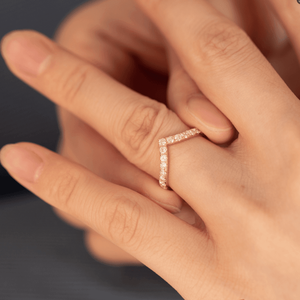 1.9mm round Lab Grown Diamond Curved Wedding Band 18K Yellow Gold Chevron <b>Stacking</b> <b>Ring</b> Guard Enhancer for Women IGI certified - Product Image 3