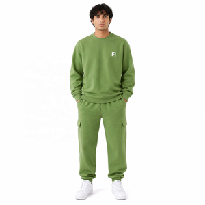 OEM Unisex Fleece Hooded Sweatshirt Breathable Streetwear Winter <b>Cargo</b> Jogger Set Custom Logo Two Piece Tracksuit Pocket Detail - Product Image 1