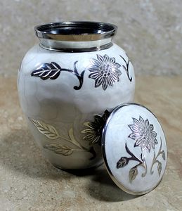 Handcrafted Silver Finish Floral Keepsake Urn with Lid Decorative Metal Storage <b>Jar</b> for Home Decor Ashes Memory Keepsake - Product Image 6