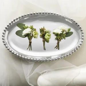Luxury Decorative Metal <b>Tray</b> with Rose <b>Gold</b> Electroplated Designer Finish Handmade Modern Coffee <b>Serving</b> TrayRound Silver - Product Image 3