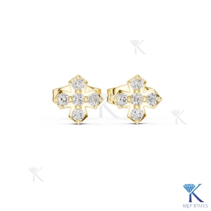 ต่างหูเพชรทรงเรขาคณิตแบบฝัง 5 เม็ด ทองคำแท้ 14K/18K เครื่องประดับผู้หญิงสำหรับงานแต่งงาน งานเลี้ยง - Product Image 4
